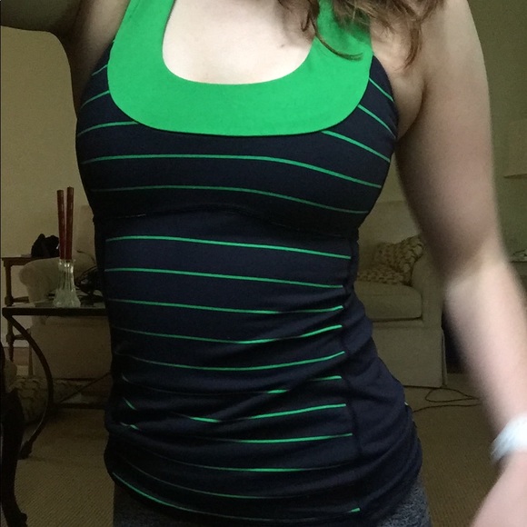 Lululemon stripe ScoopNeck Tank Inkwell/Green Bean - Picture 4 of 4